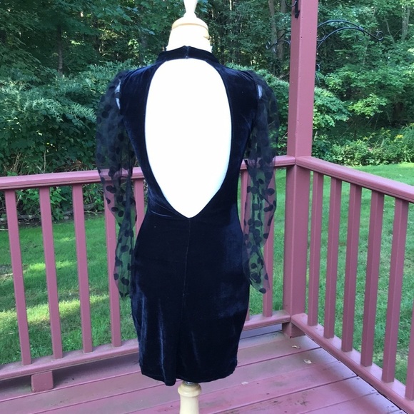 ZARA Size M velvet dotted mesh open back dress - Picture 6 of 12